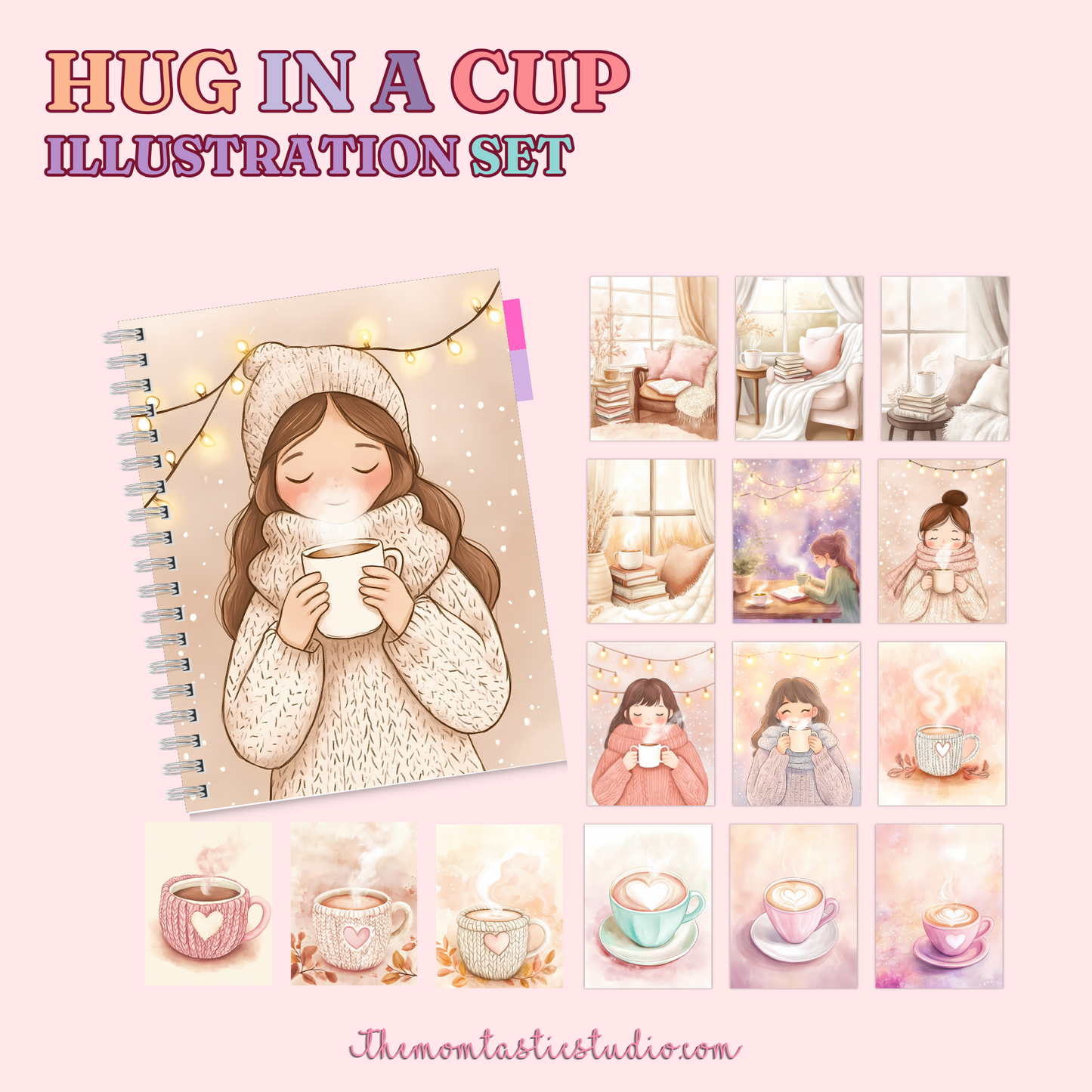 Hug in a Cup Illustration Set - 300 DPI – Instant Download – Commercial Use