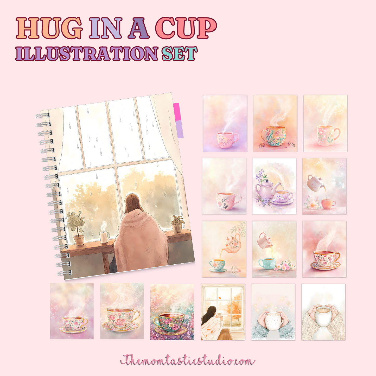 Hug in a Cup Illustration Set - 300 DPI – Instant Download – Commercial Use