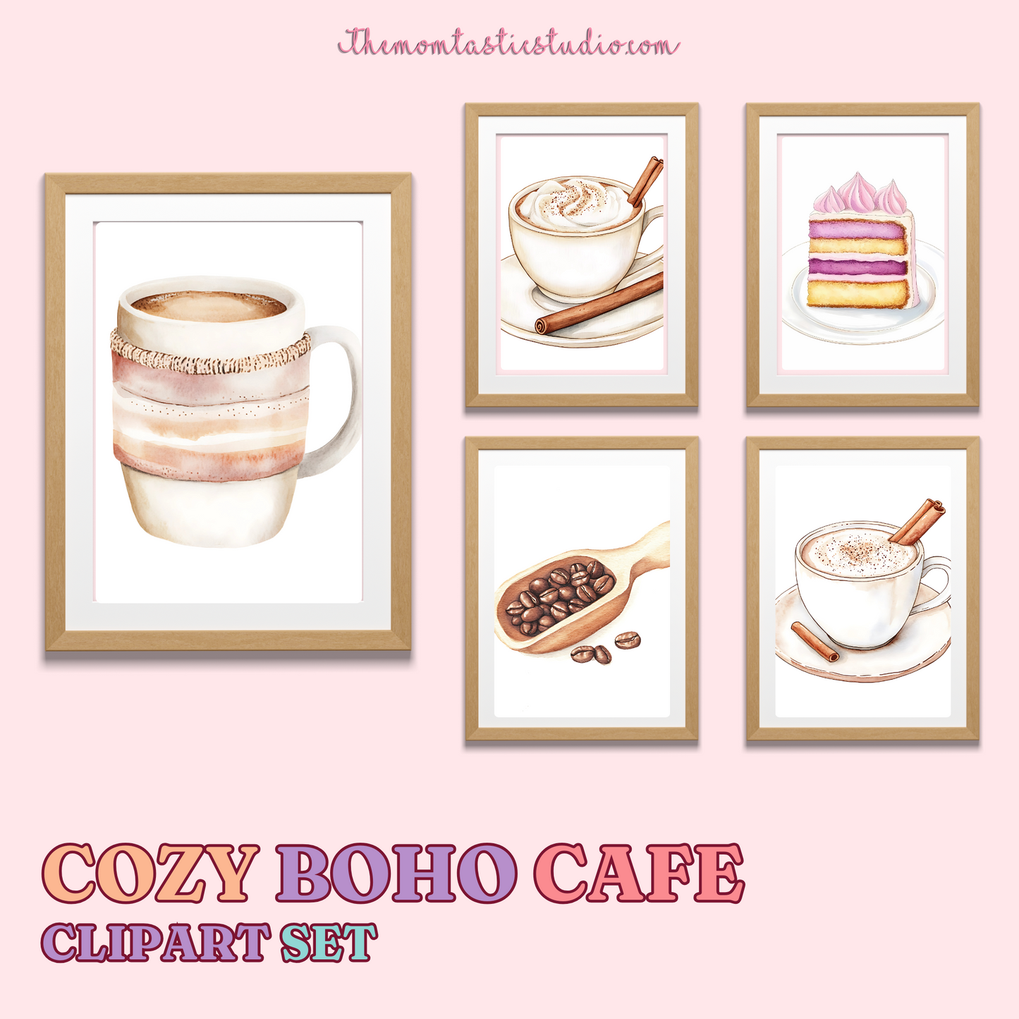 Cozy Boho Cafe Clipart Set – Instant Download – 300 DPI - Commercial Use (Transparent PNG)