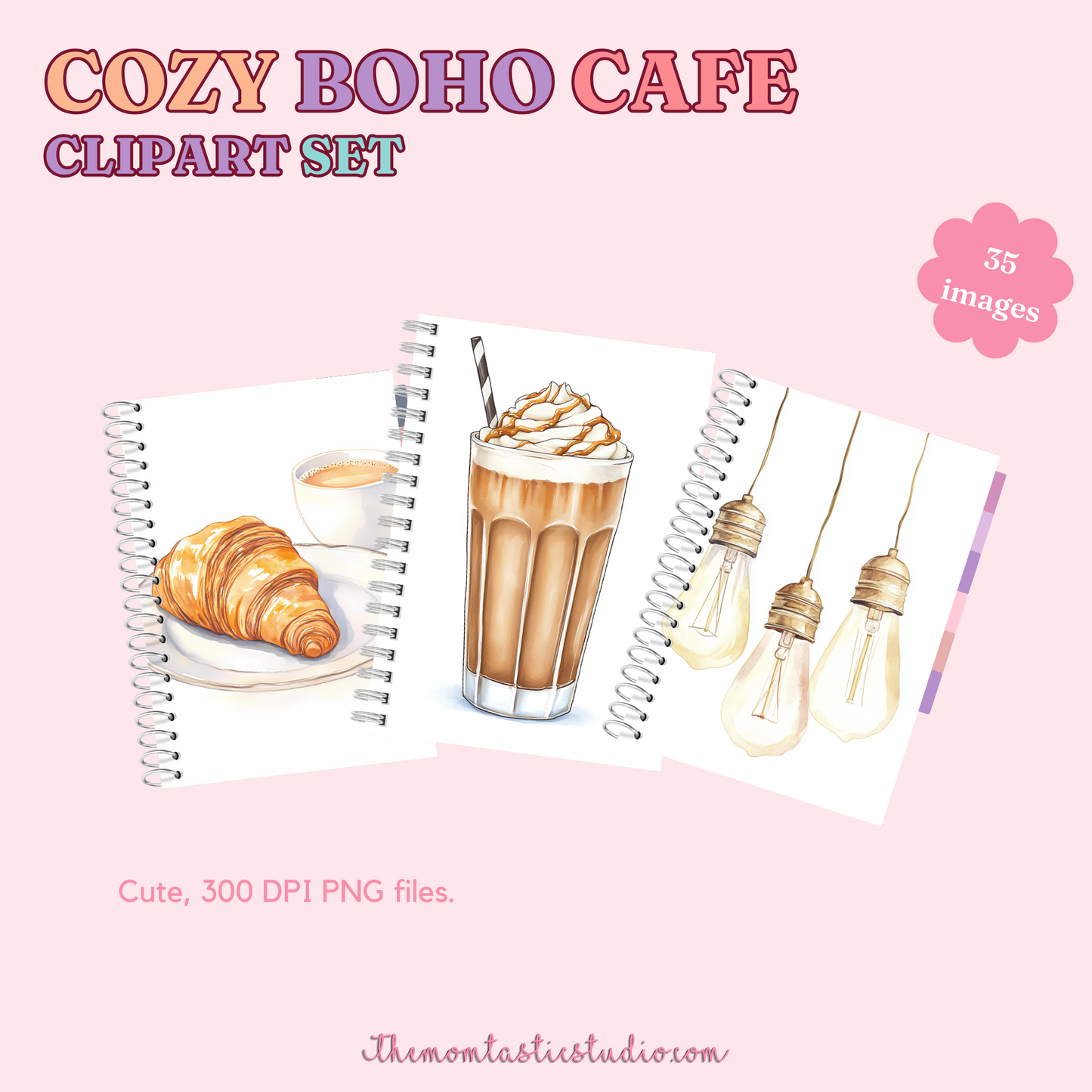 Cozy Boho Cafe Clipart Set – Instant Download – 300 DPI - Commercial Use (Transparent PNG)