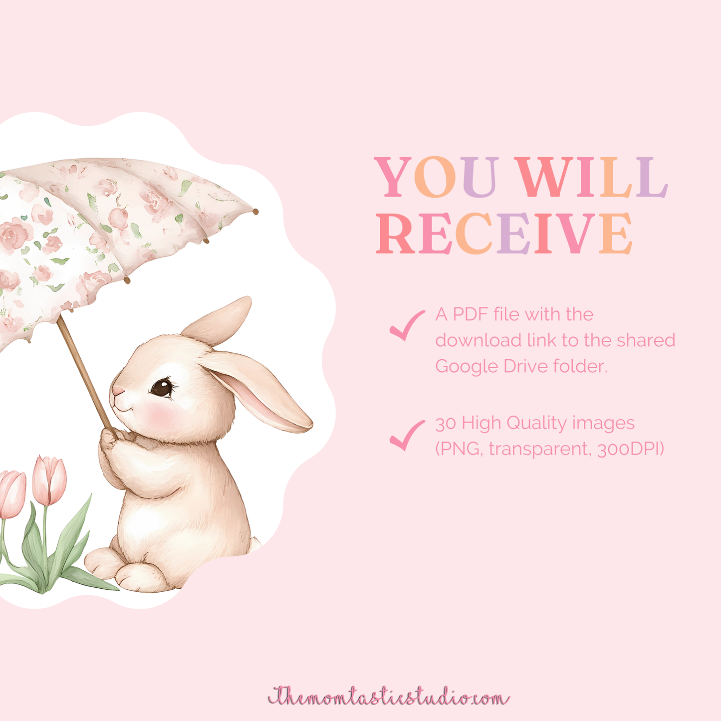 Pastel Bunny Easter Clipart Set – Instant Download – 300 DPI - Commercial Use