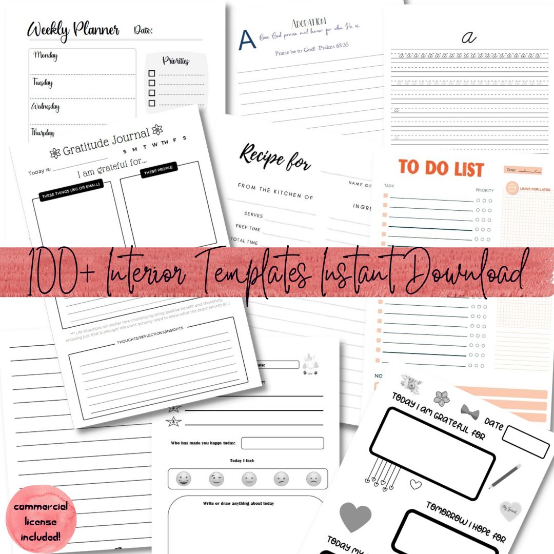 100+ Templates Bundle (Tracing, Coloring, Journals, Notebook Pages) - Commercial Use