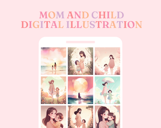 Mom and Child (Set 1 and 2) Digital Illustration for Commercial Use