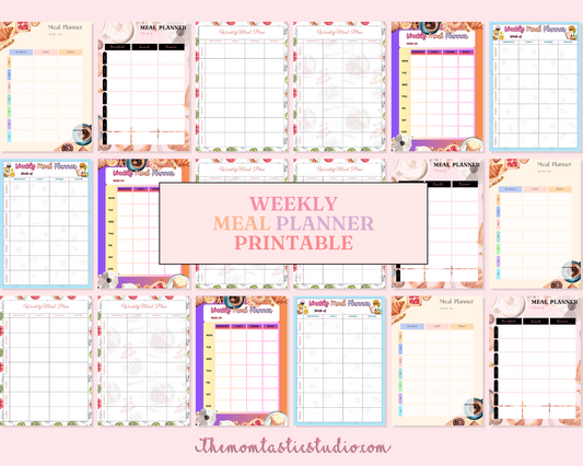 Weekly Meal Planner Printable – A4 Size – 6 Stylish Designs – PDF, PNG, and Canva Template – Commercial License