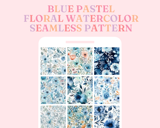 Blue Floral Seamless Pattern, Watercolor Floral Pattern for Commercial Use