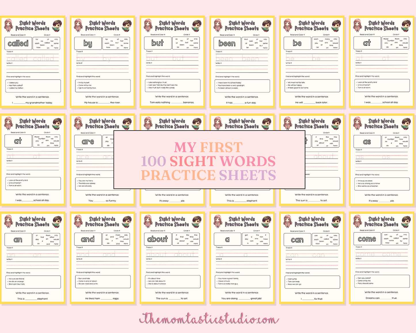 100 Sight Words Practice Worksheets – Canva Editable – Digital Template – 4 Beautiful Covers Included – Engaging Learning Activities – Instant Download – High-Quality Educational Resources