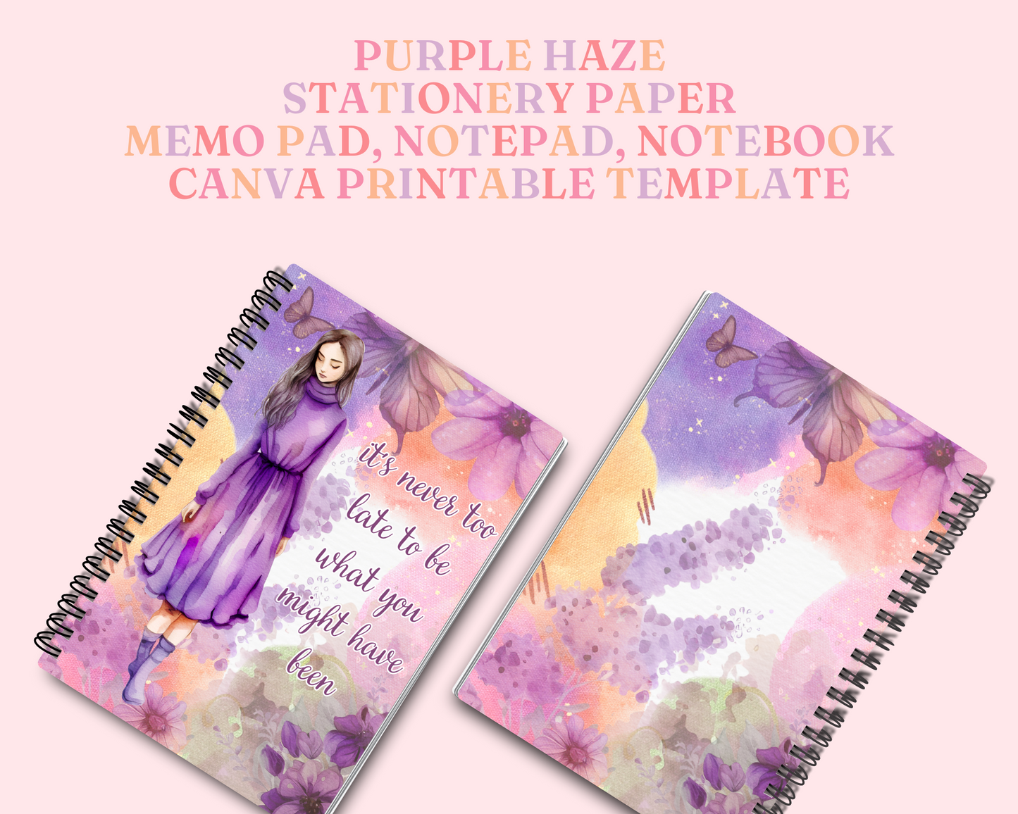 Purple Haze Stationery Paper – Memopad, Notepad & Notebook – Commercial Use – Digital Canva Template