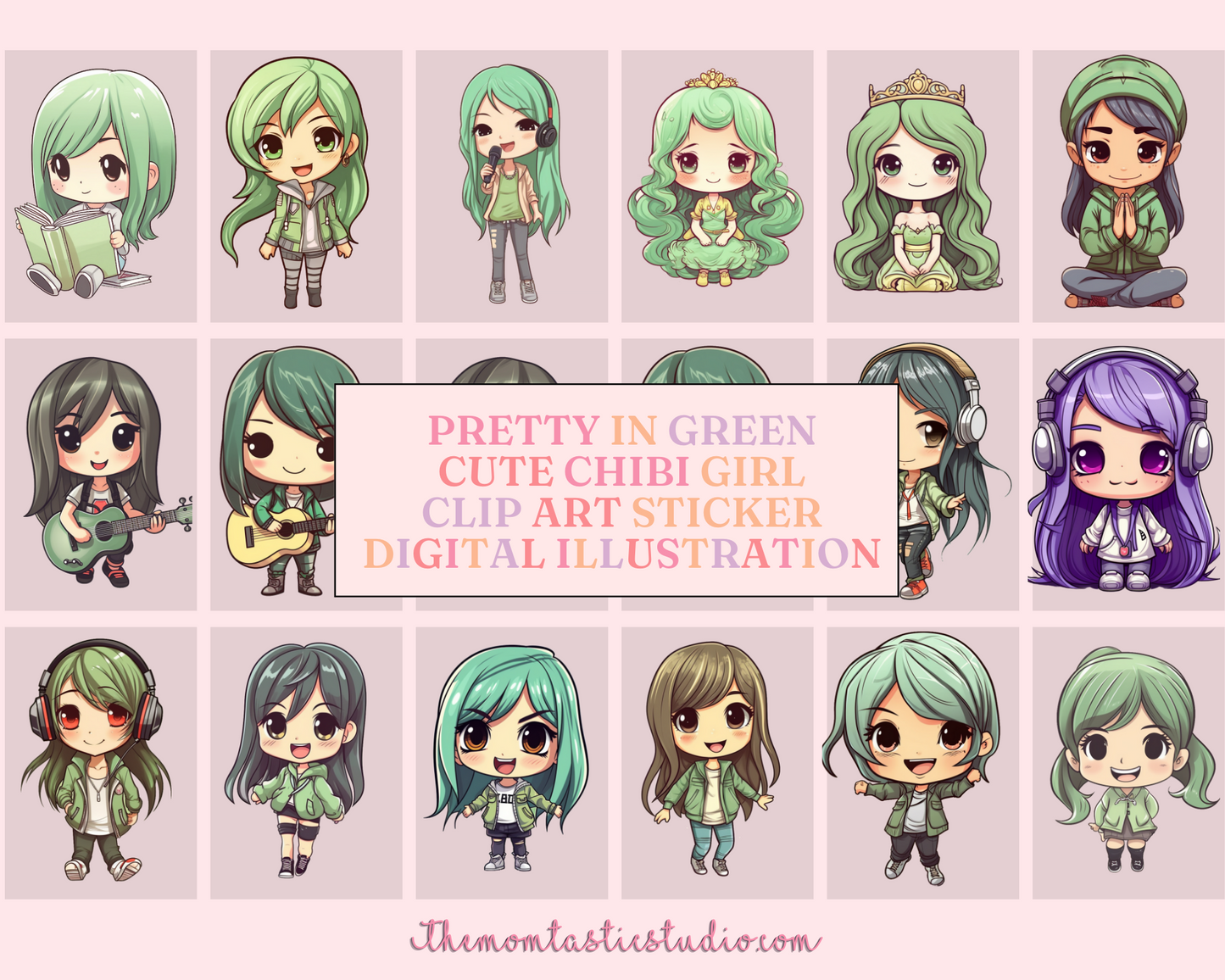 Pretty Series Chibi Girls Stickers Clipart Collection – Printable – Instant Download – High-Quality PNG - Transparent Background - Commercial Use