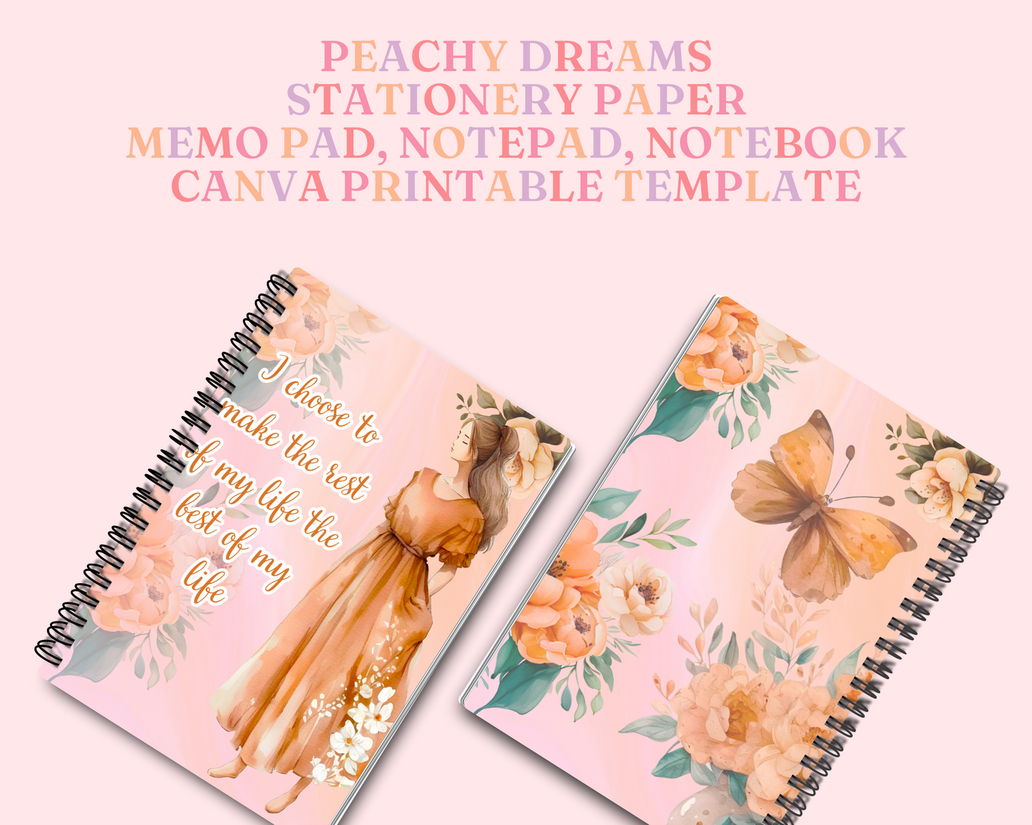 Peachy Dreams Stationery Paper – Memopad, Notepad & Notebook – Commercial Use – Digital Canva Template