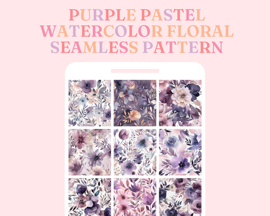 Enchanting Purple Floral Watercolor Seamless Pattern - Commercial Use - Pastel Watercolor Digital Paper