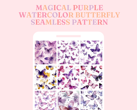 Purple Butterfly Seamless Pattern – Watercolor Pattern – Commercial Use – Pastel Digital Paper – Instant Download – Whimsical & Enchanting Designs