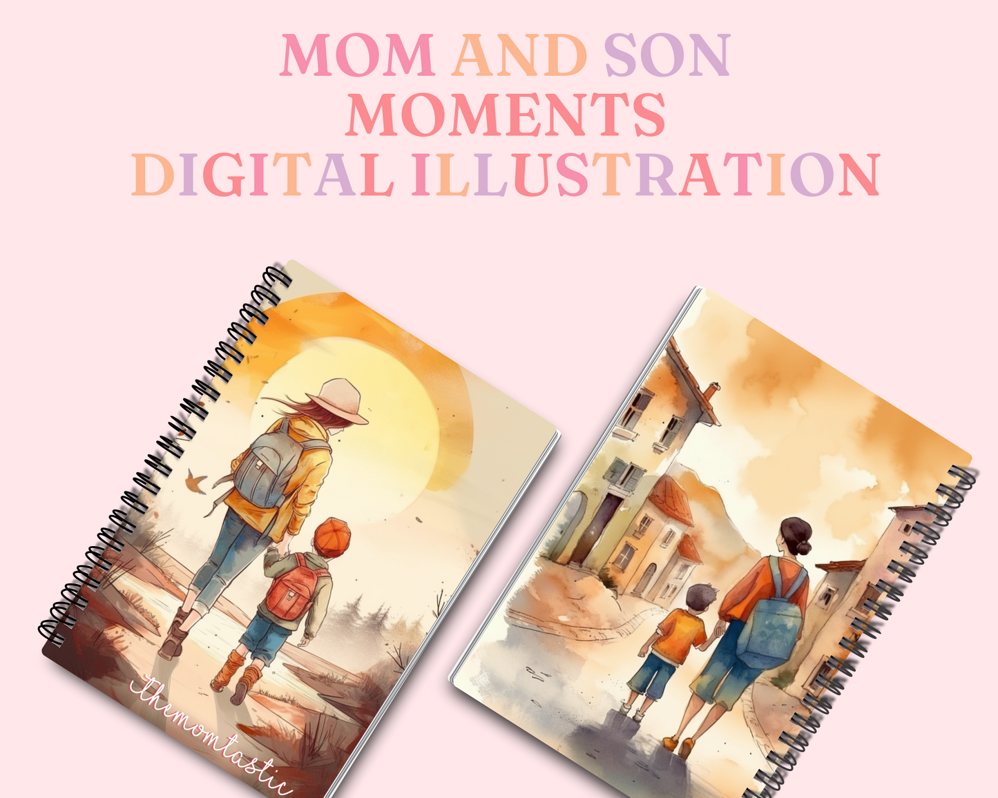 Mom and Son Moments - Digital Illustration - Commercial Use - Watercolor Wall Art