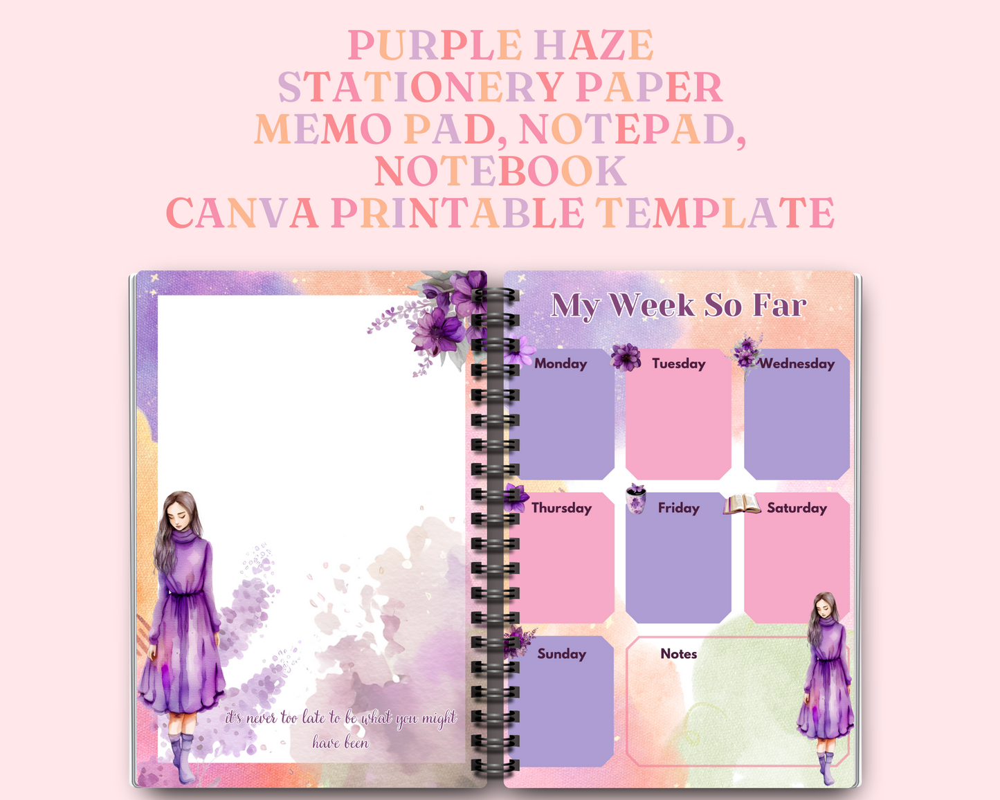 Purple Haze Stationery Paper – Memopad, Notepad & Notebook – Commercial Use – Digital Canva Template