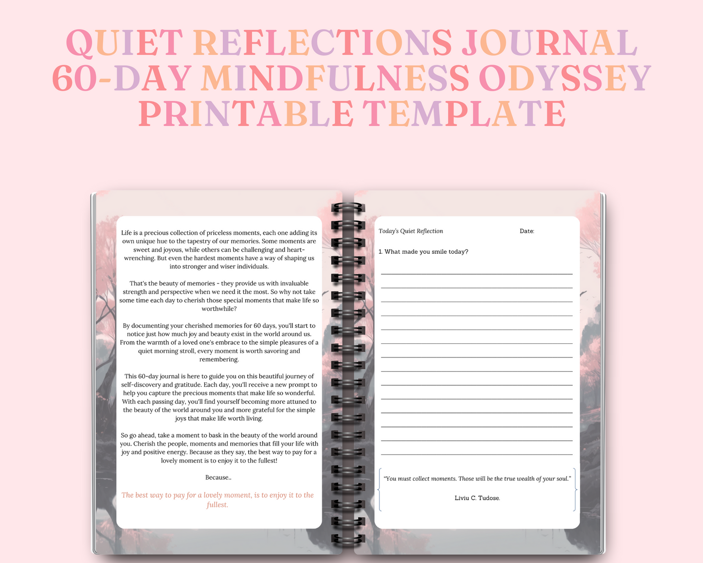 Quiet Reflections Journal – A 60-Day Mindfulness Odyssey – Inspiring & Motivational Prompts – A4 Size – Beautiful Front & Back Cover Illustration