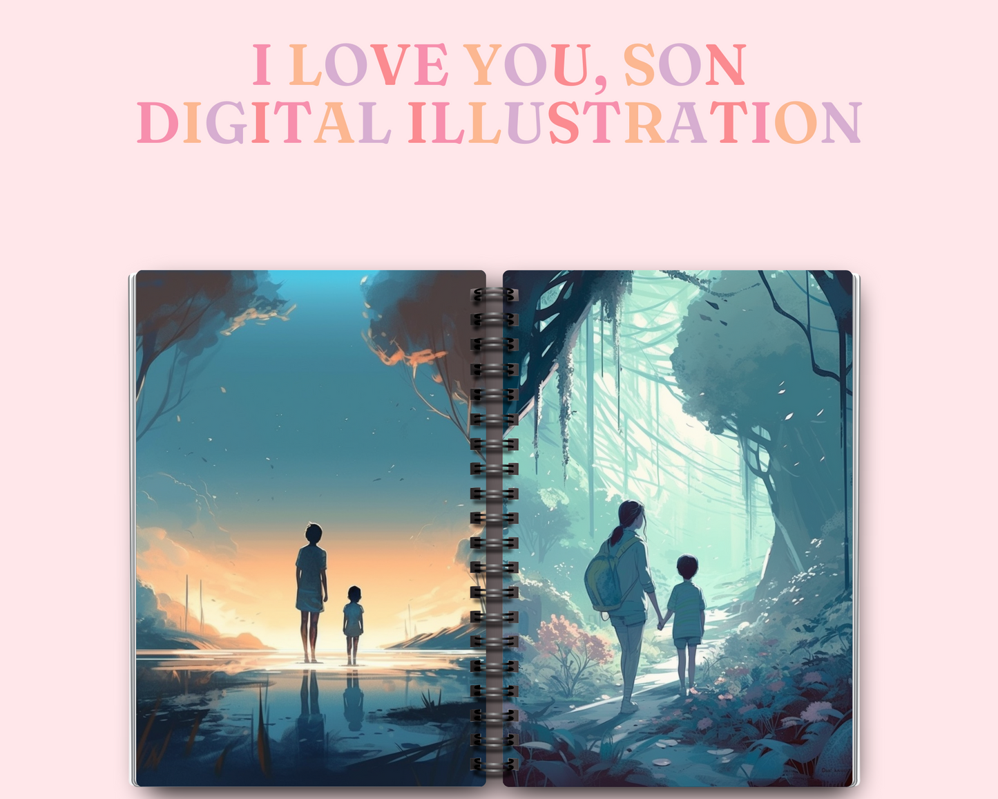 Mother and Son Digital Illustration – Watercolor Scenery - Commercial Use