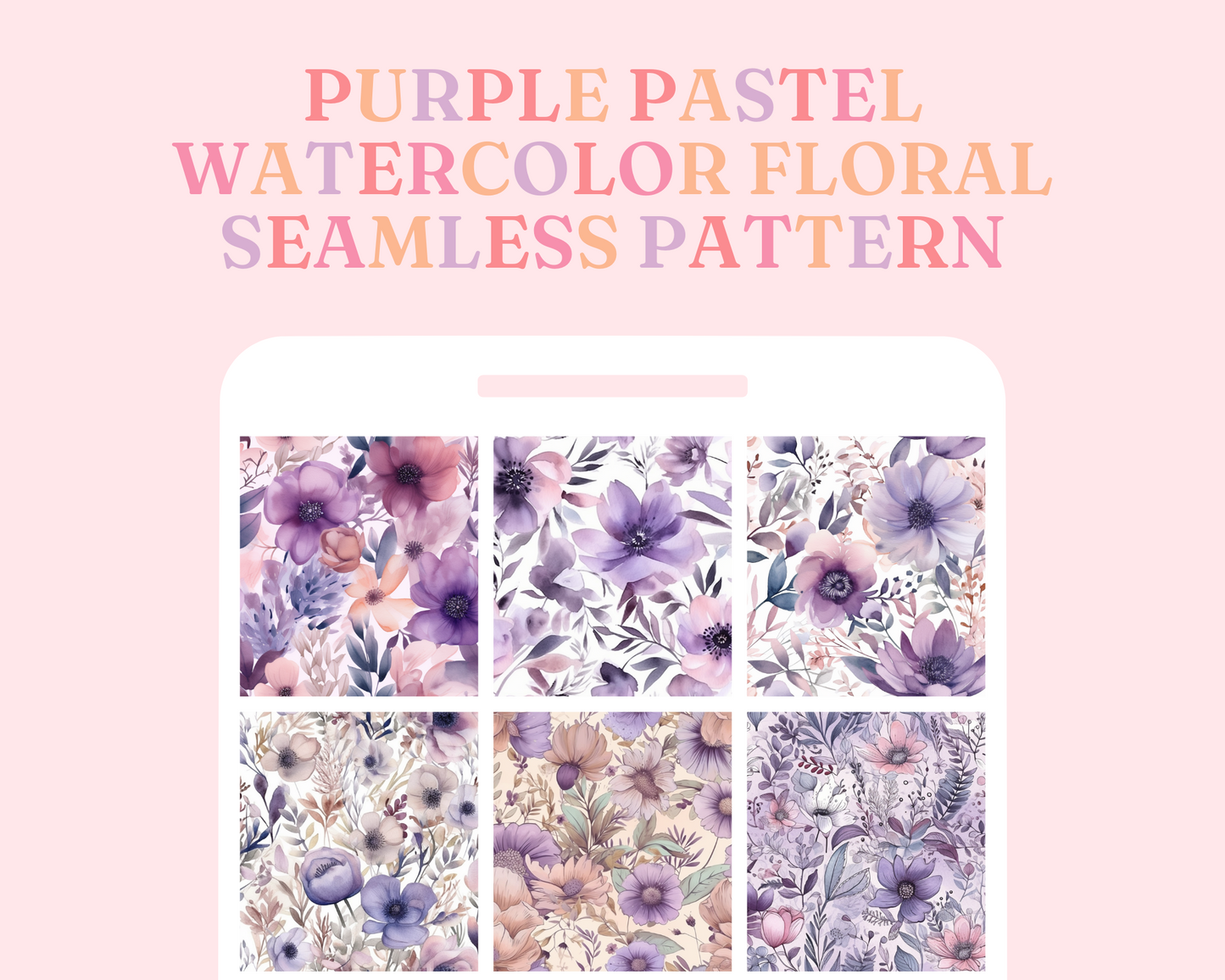 Enchanting Purple Floral Watercolor Seamless Pattern - Commercial Use - Pastel Watercolor Digital Paper