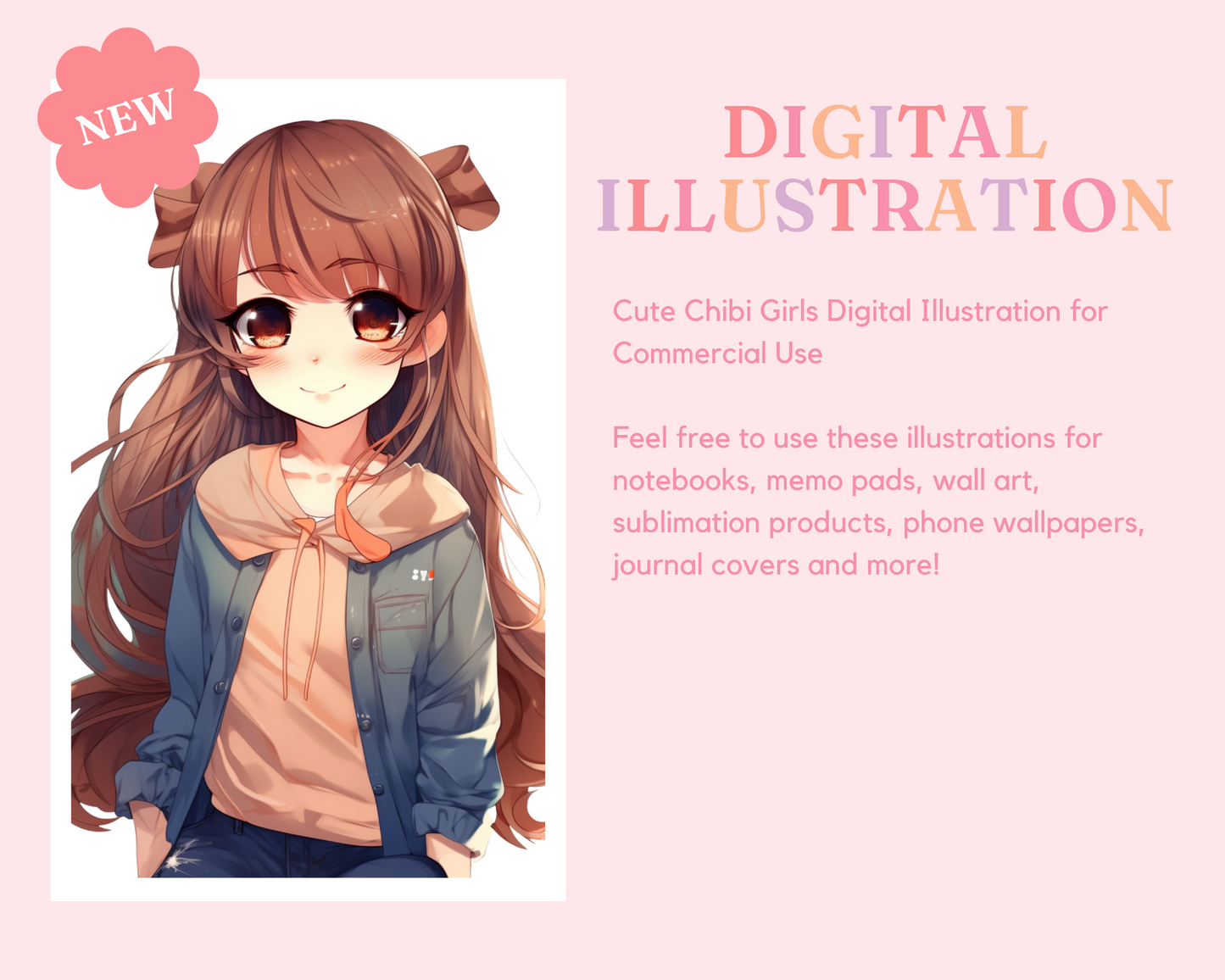Cute Girls, Chibi Digital Illustration for Commercial Use Set 1