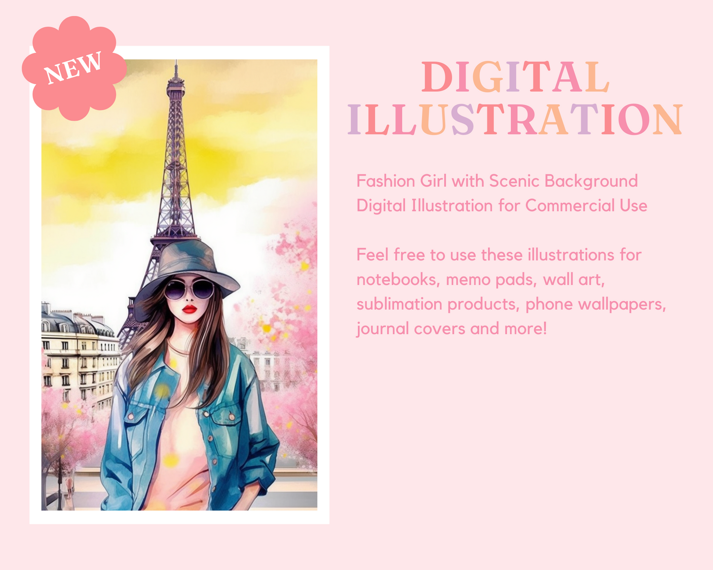 Beautiful Fashion Girls (Set 1) with Scenic Background Digital Illustration for Commercial Use - Commercial Use