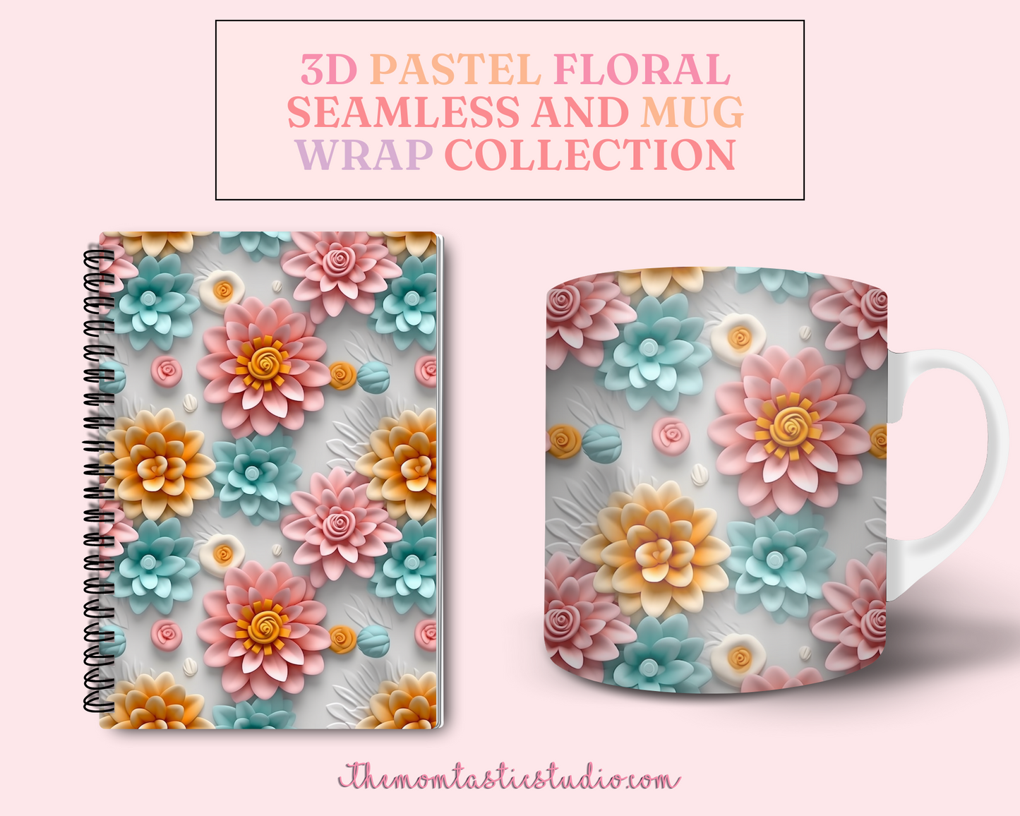 3D Pastel Floral (Seamless, A4, and Mug Wrap Format) - Commercial Use