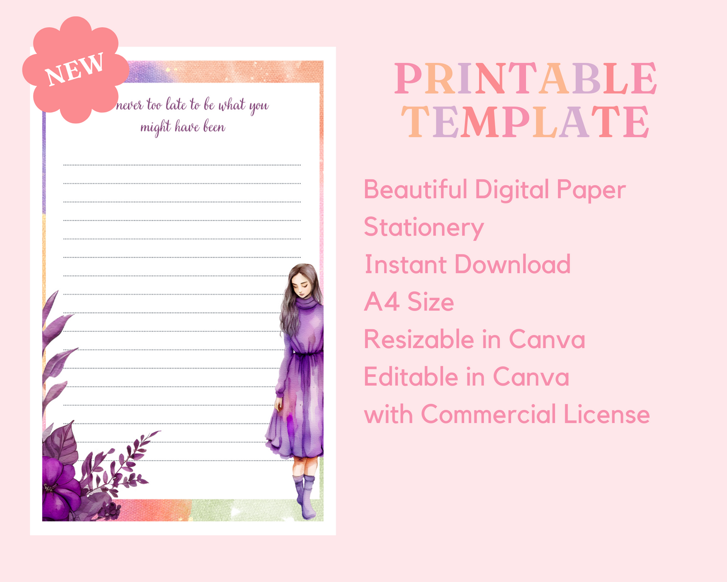 Purple Haze Stationery Paper – Memopad, Notepad & Notebook – Commercial Use – Digital Canva Template