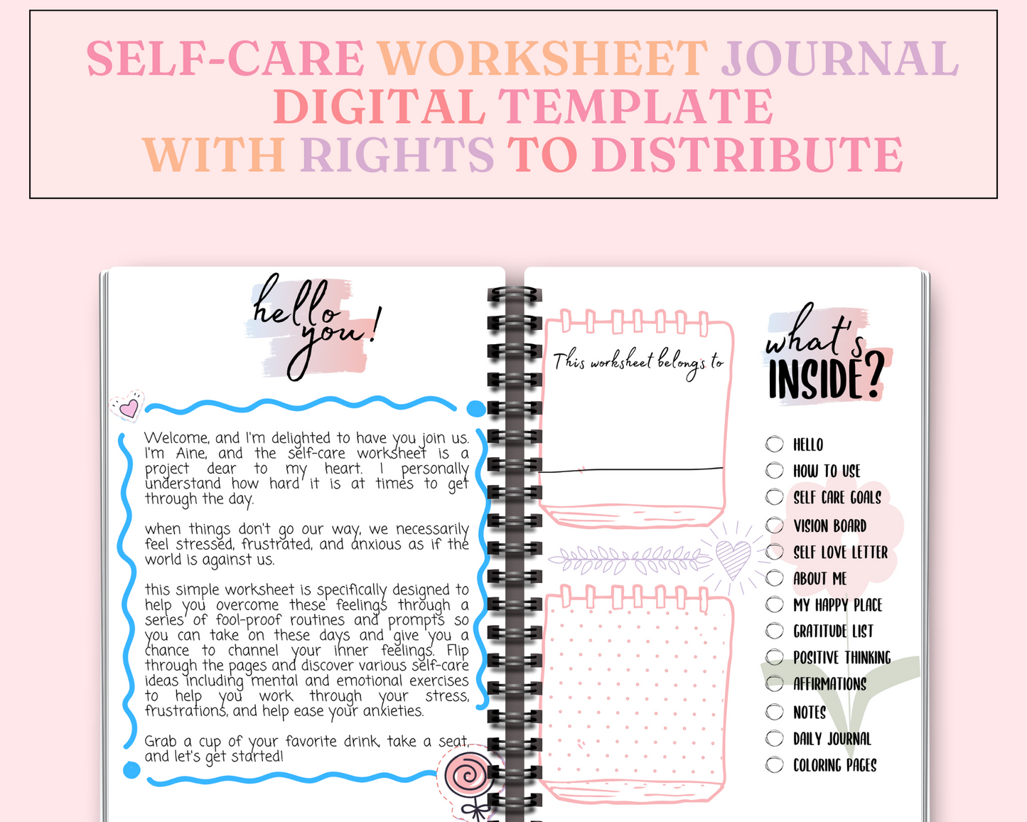 The Self-Care Worksheet - Printable Template - Canva Editable - Rights to Distribute - Commercial License