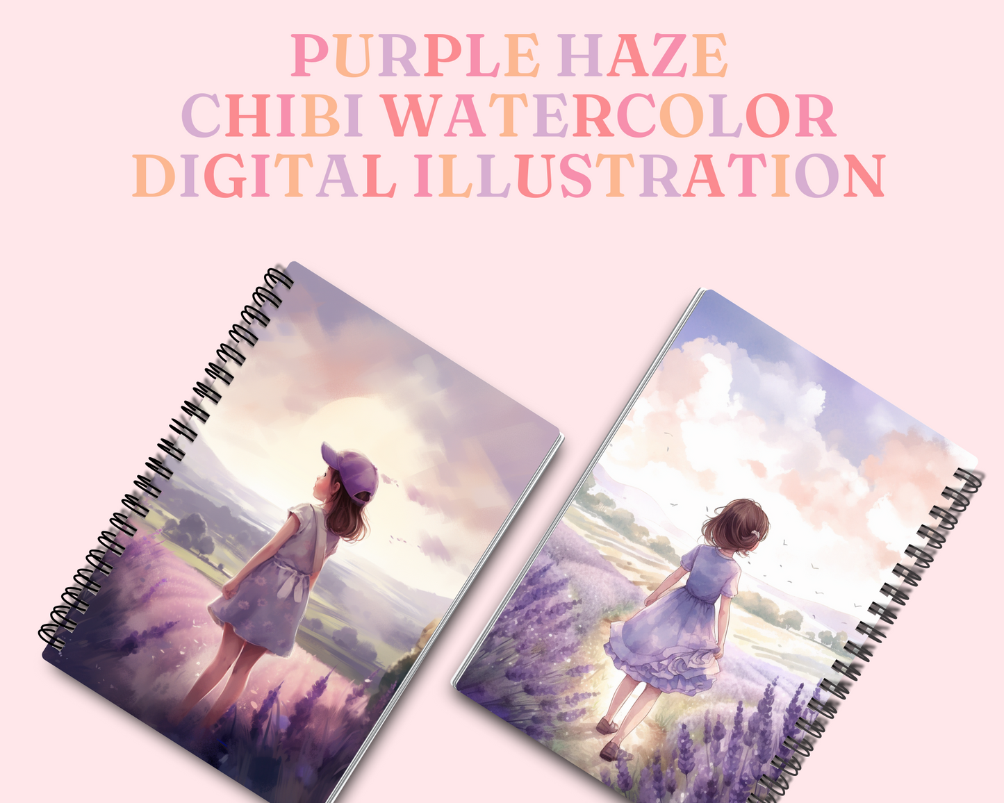 Purple Haze Chic Chibi Watercolor Digital Illustration - Commercial Use - Pretty - Instant Download