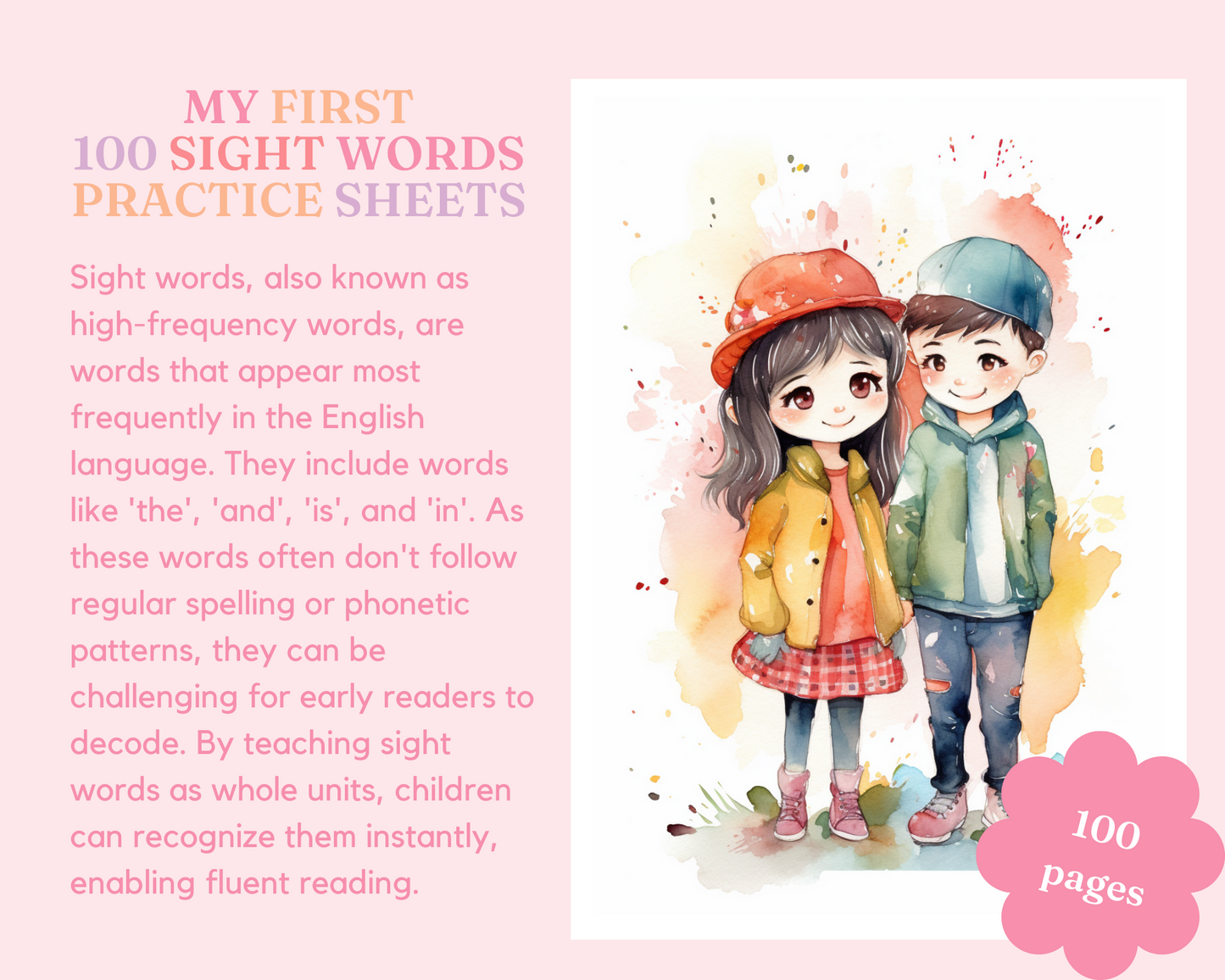 100 Sight Words Practice Worksheets – Canva Editable – Digital Template – 4 Beautiful Covers Included – Engaging Learning Activities – Instant Download – High-Quality Educational Resources