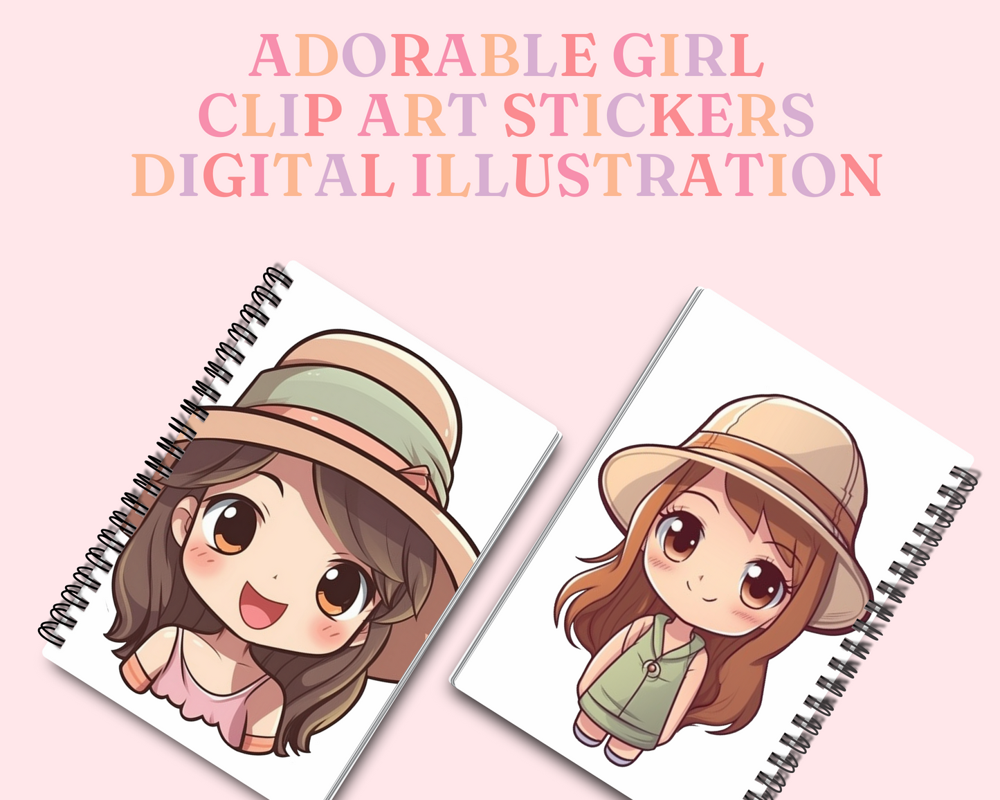 Adorable Playful Chibi Girl Stickers Clipart –Printable – Instant Download – High-Quality PNG - Transparent Background - Commercial Use