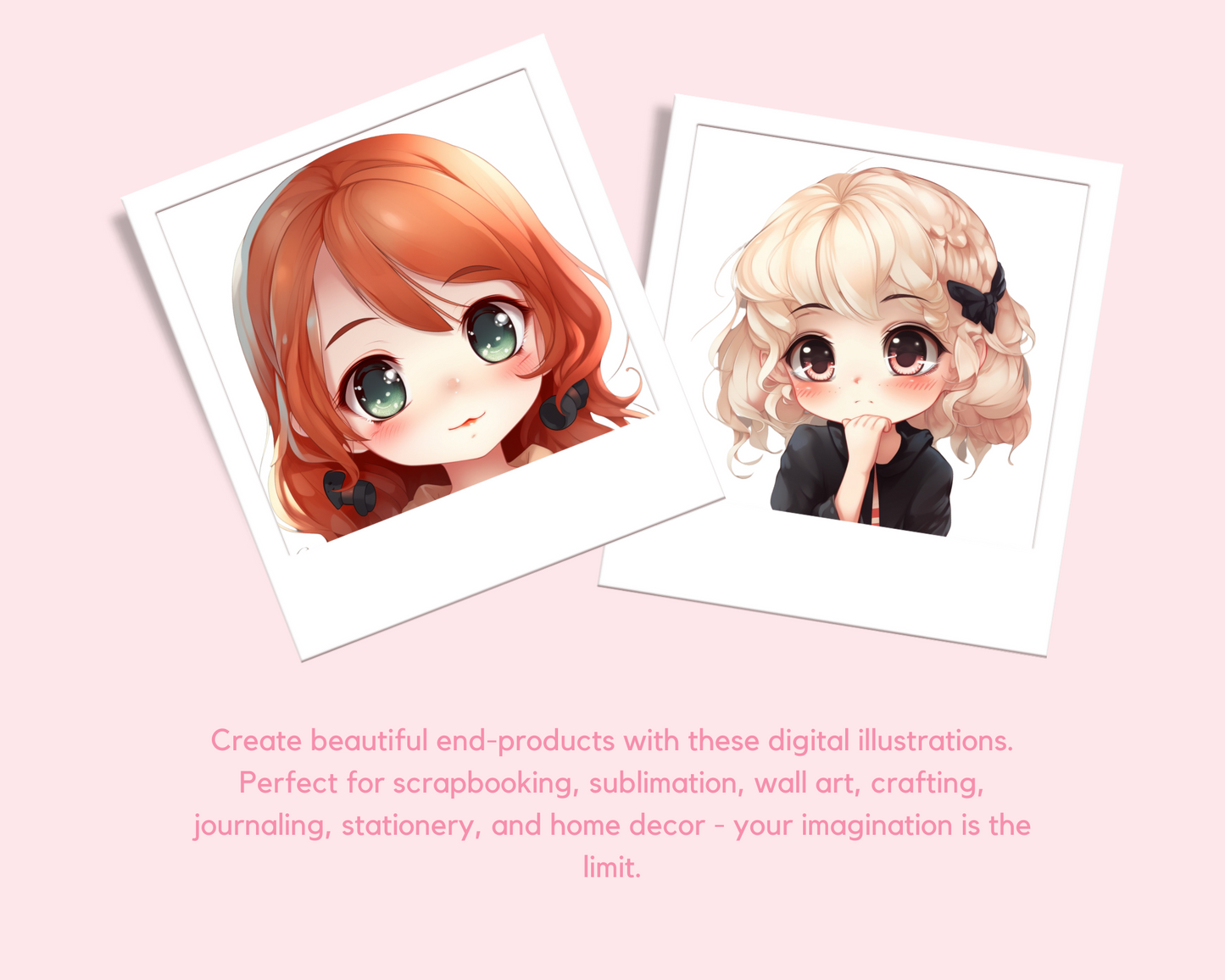 Cute Chibi Girls Set 2, Chibi Digital Illustration for Commercial Use