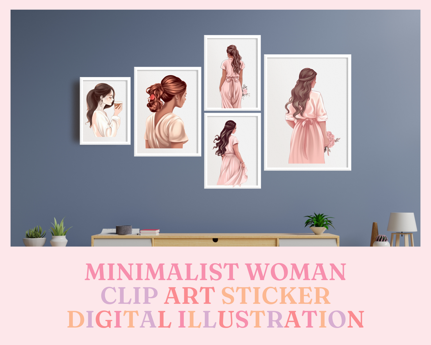 Minimalist Woman Illustration  – Printable – Instant Download – High-Quality PNG - Transparent Background - Commercial Use