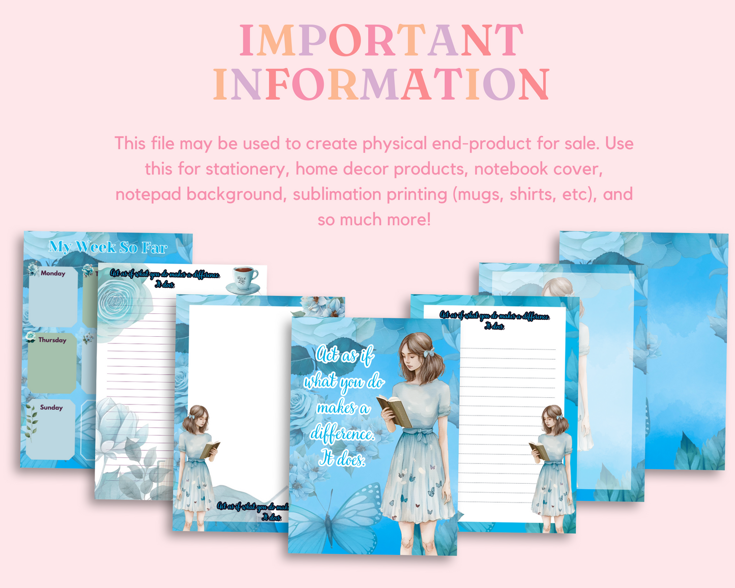 Blue Rose Stationery Paper – Memopad, Notepad & Notebook – Commercial Use – Digital Canva Template