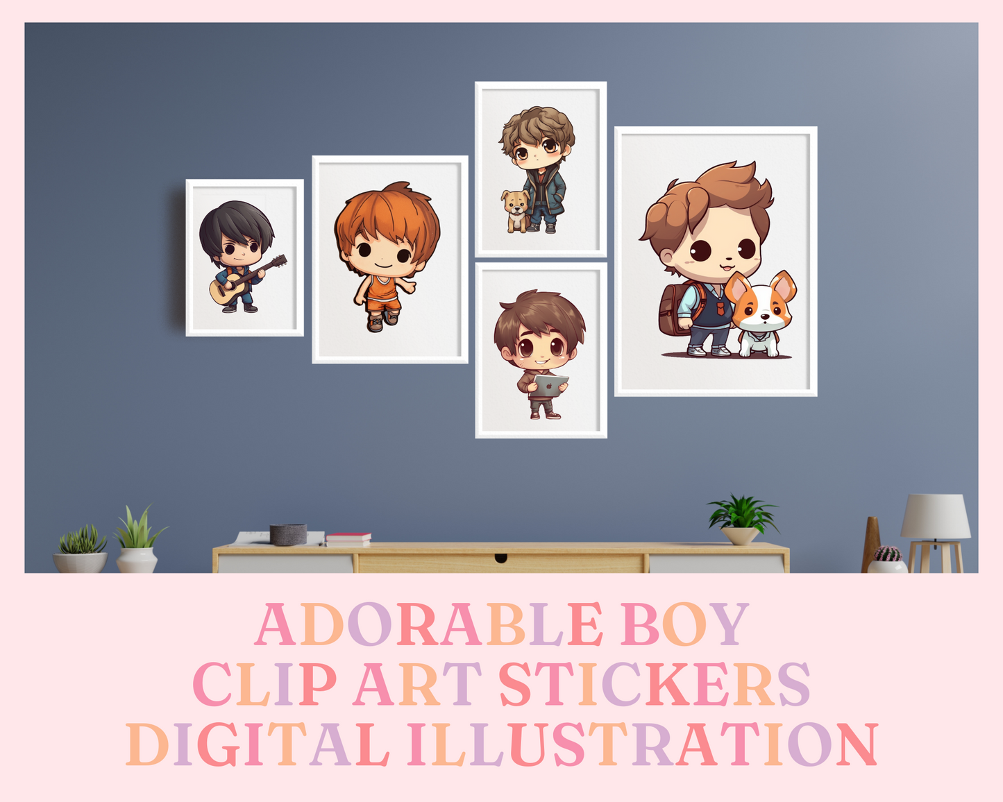 Adorable Playful Chibi Boy Stickers Clipart –Printable – Instant Download – High-Quality PNG - Transparent Background - Commercial Use