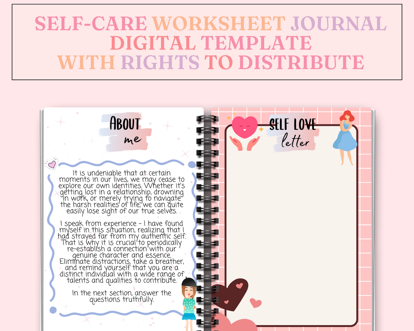 The Self-Care Worksheet - Printable Template - Canva Editable - Rights to Distribute - Commercial License