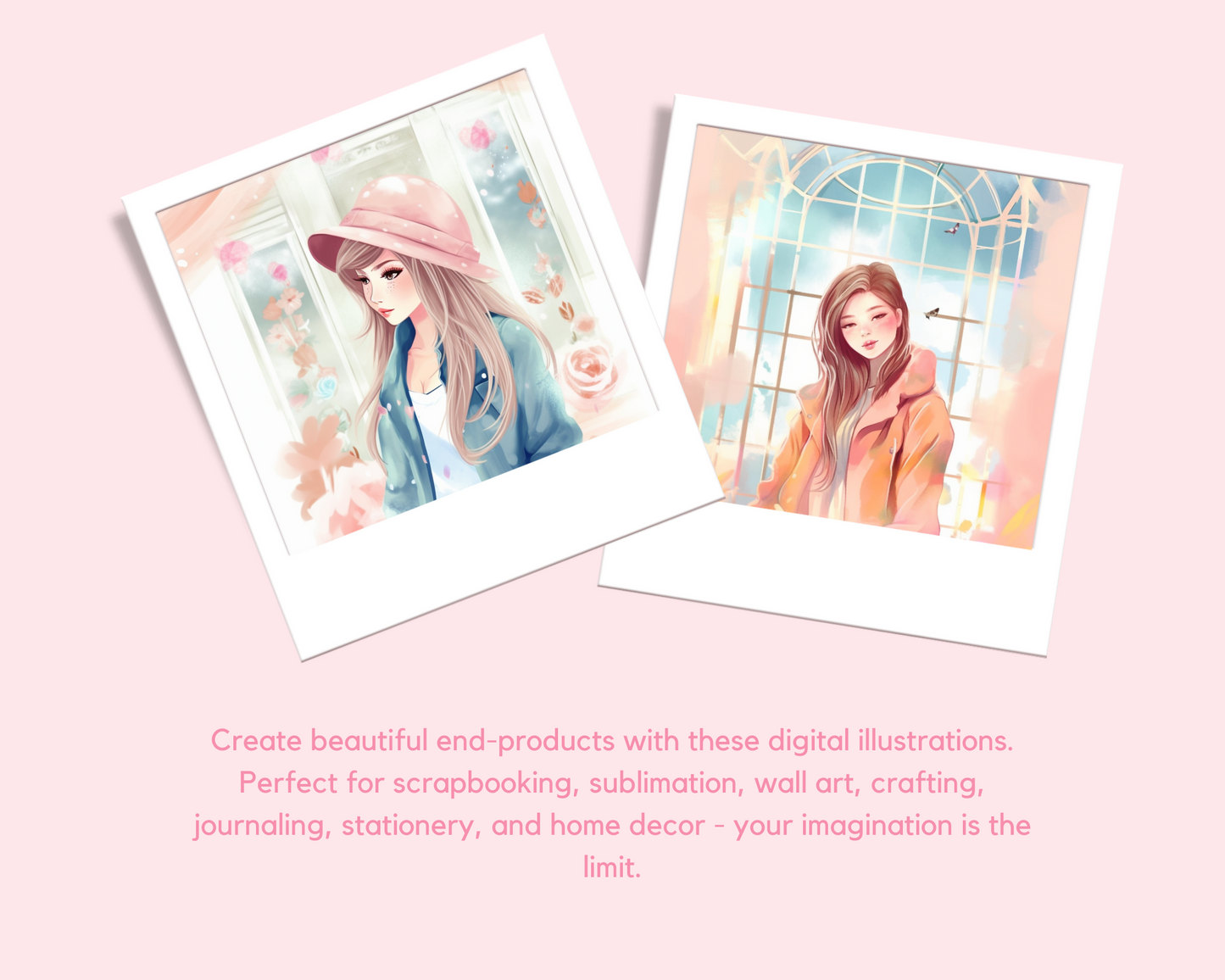 Beautiful Fashion Girls (Set 1) with Scenic Background Digital Illustration for Commercial Use - Commercial Use