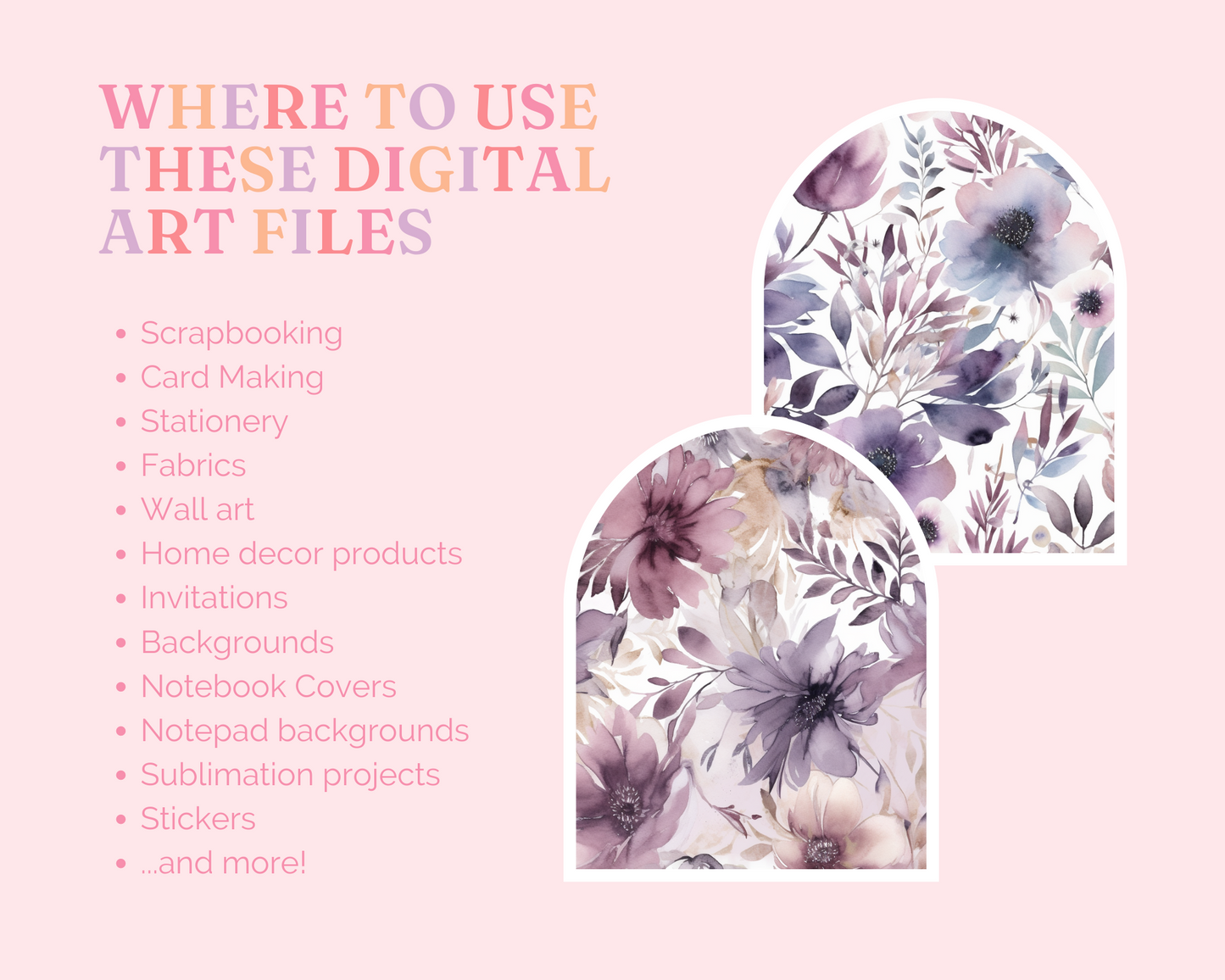 Enchanting Purple Floral Watercolor Seamless Pattern - Commercial Use - Pastel Watercolor Digital Paper