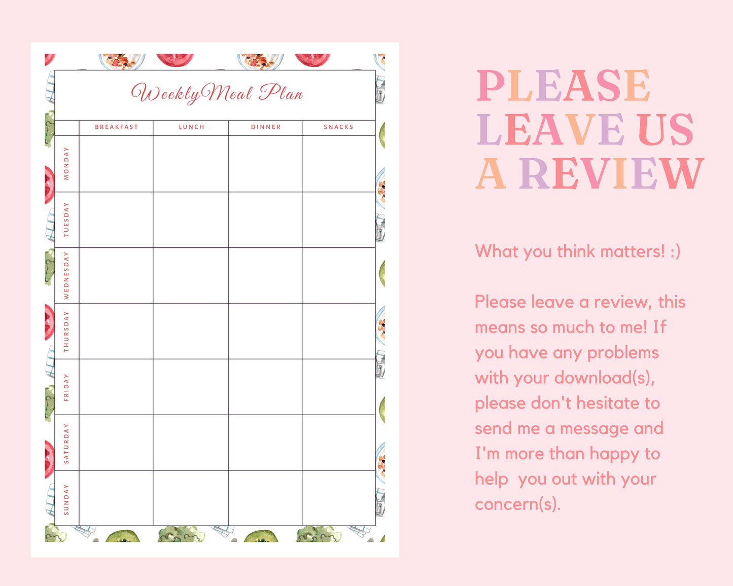 Weekly Meal Planner Printable – A4 Size – 6 Stylish Designs – PDF, PNG, and Canva Template – Commercial License