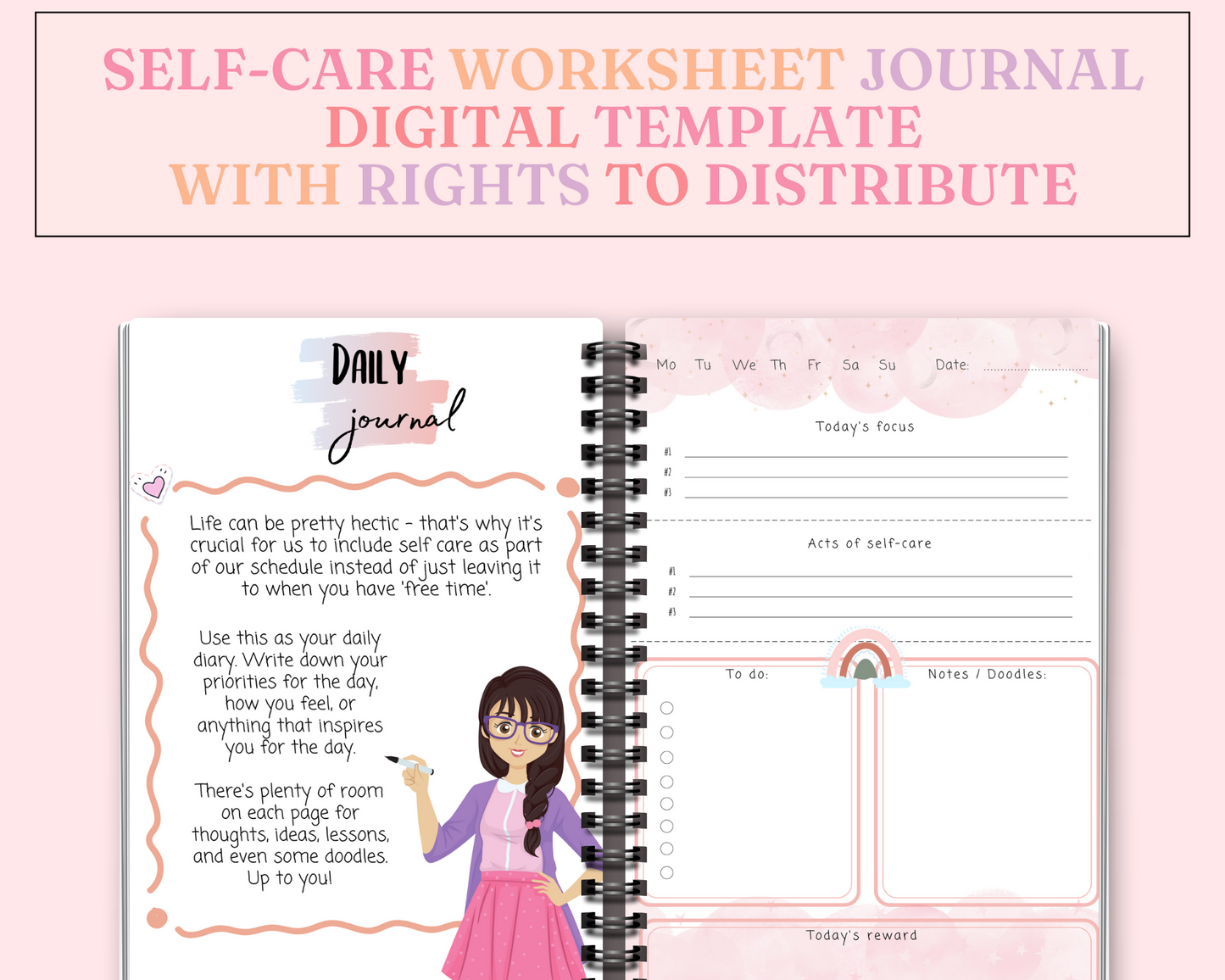 The Self-Care Worksheet - Printable Template - Canva Editable - Rights to Distribute - Commercial License