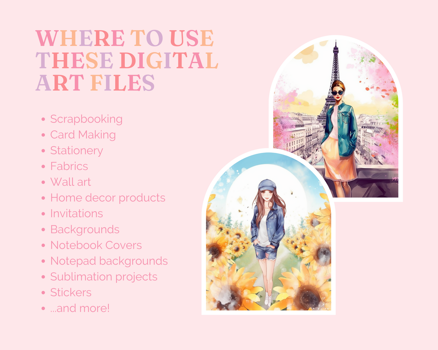 Beautiful Fashion Girls (Set 1) with Scenic Background Digital Illustration for Commercial Use - Commercial Use