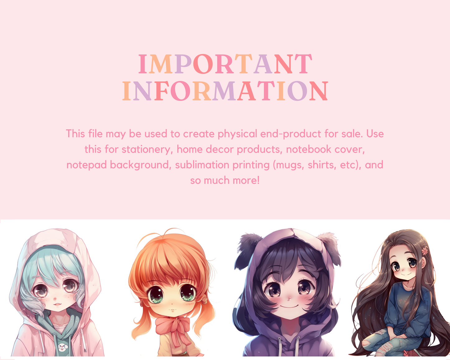 Cute Chibi Girls Set 2, Chibi Digital Illustration for Commercial Use