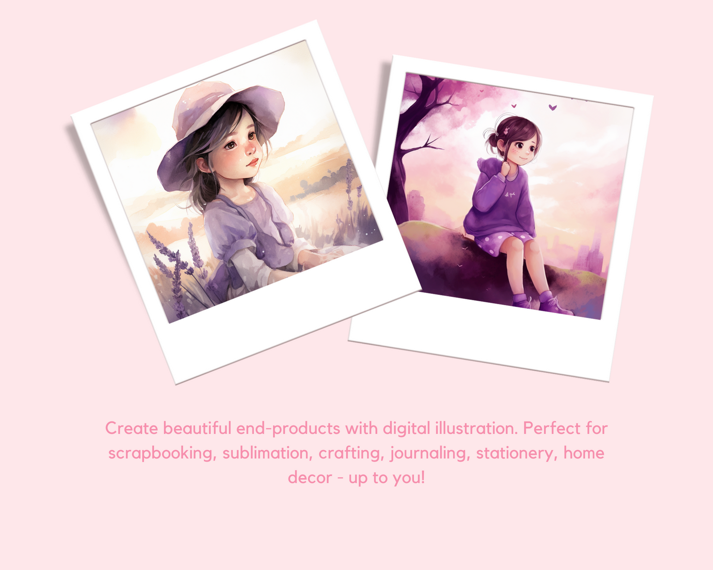 Purple Haze and Dreamy Blue Bundle - Chibi Watercolor Digital Illustration - Commercial Use