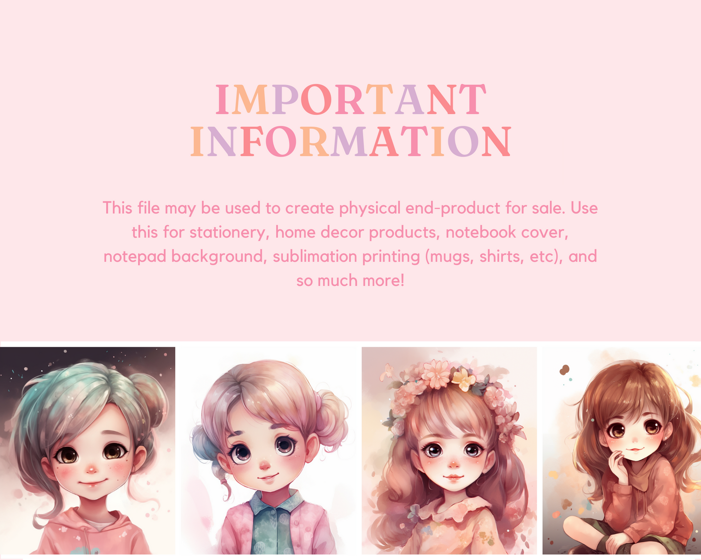 Cute Chibi Girls Digital Illustration, Pastel, Commercial Use - Set 3