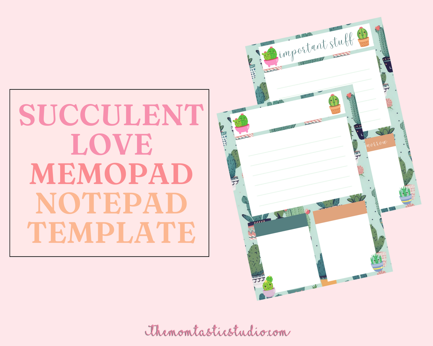 Succulent-Themed Memopad Printable Template – Instant Download – Charming & Earthy Design – Perfect for Nature Lovers – Commercial Use
