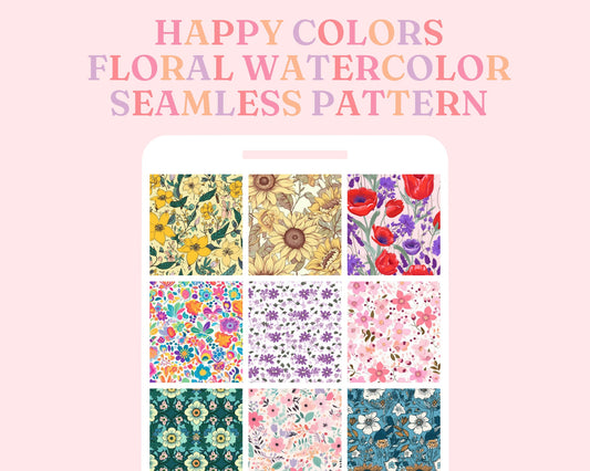 Happy Colors Flowers Seamless Pattern, Watercolor Floral Pattern for Commercial Use
