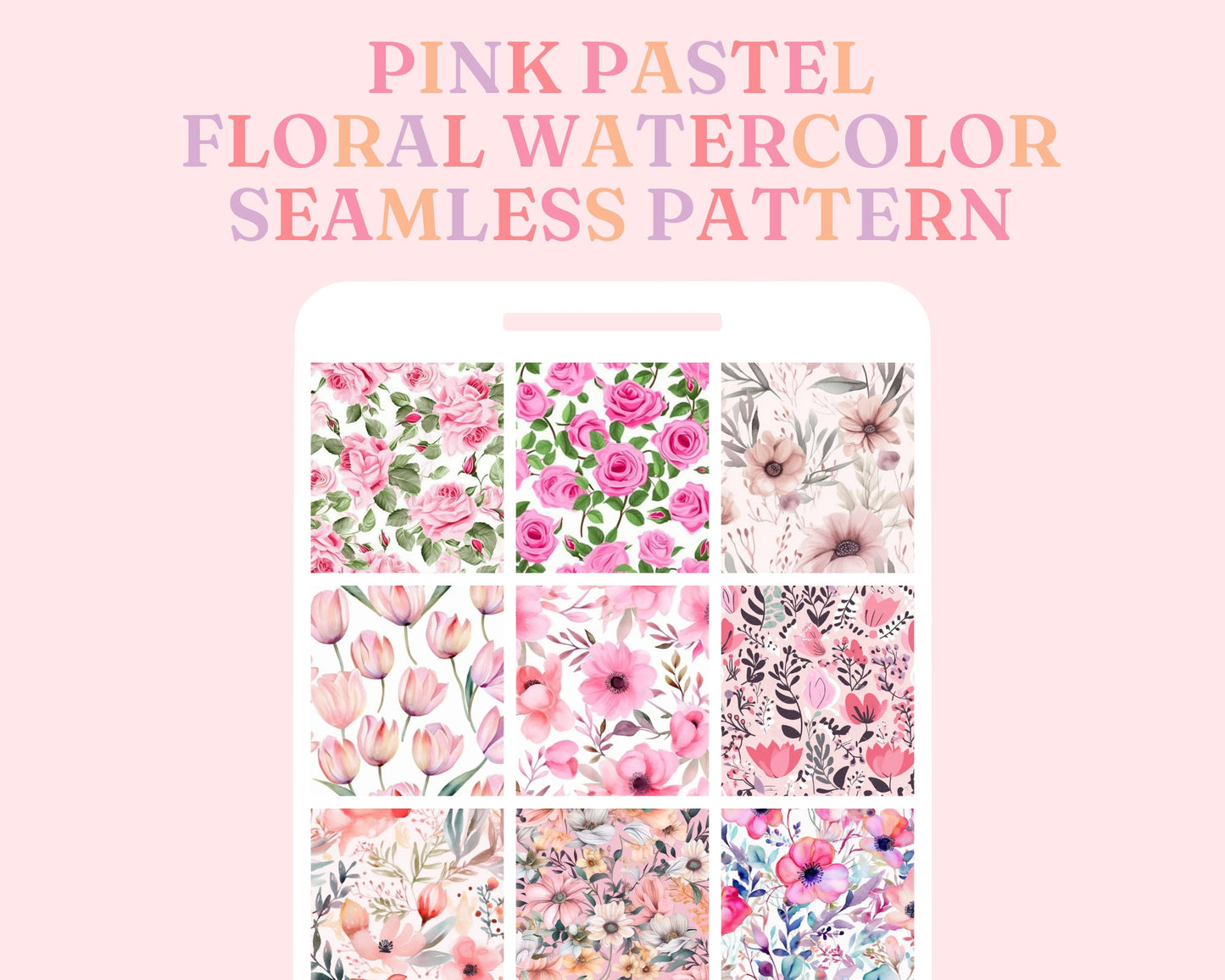 Pink Floral Seamless Pattern, Watercolor Floral Pattern for Commercial Use