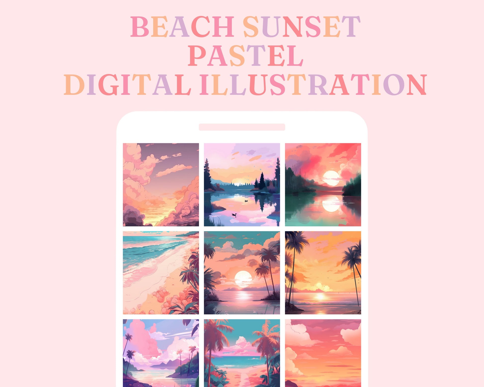 Beach Digital Illustration, Pastel, Sky for Commercial Use